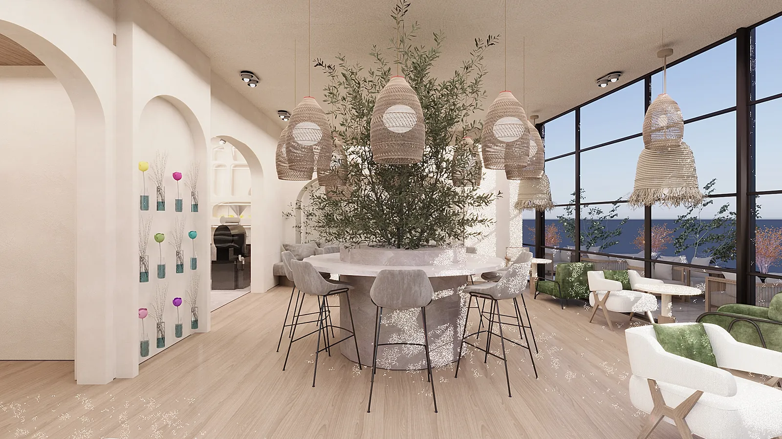 Petal & Bean, Cafe and flower shop: 3D design visual by Rectangles